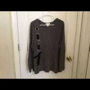 Gray Sweater with Black Lace Up Detail